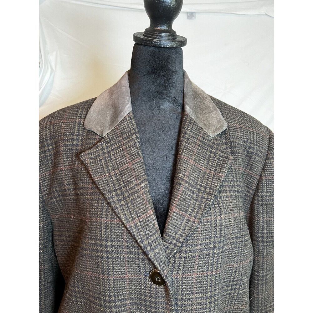 Menswear Inspired Plaid Blazer Suede Collar Elbow Patches Brown